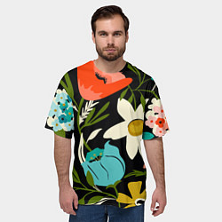 Футболка оверсайз мужская Яркие цветы на фоне тёмной летней ночи, цвет: 3D-принт — фото 2