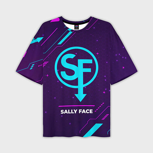Мужская футболка оверсайз Символ Sally Face в неоновых цветах на темном фоне / 3D-принт – фото 1