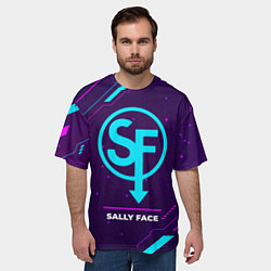 Футболка оверсайз мужская Символ Sally Face в неоновых цветах на темном фоне, цвет: 3D-принт — фото 2