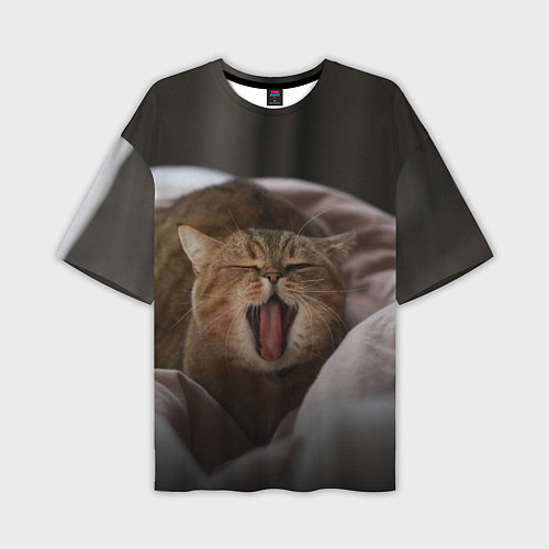 Мужская футболка оверсайз Эх, поспать бы! Зевающий котяра / 3D-принт – фото 1