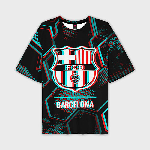 Мужская футболка оверсайз Barcelona FC в стиле Glitch на темном фоне / 3D-принт – фото 1