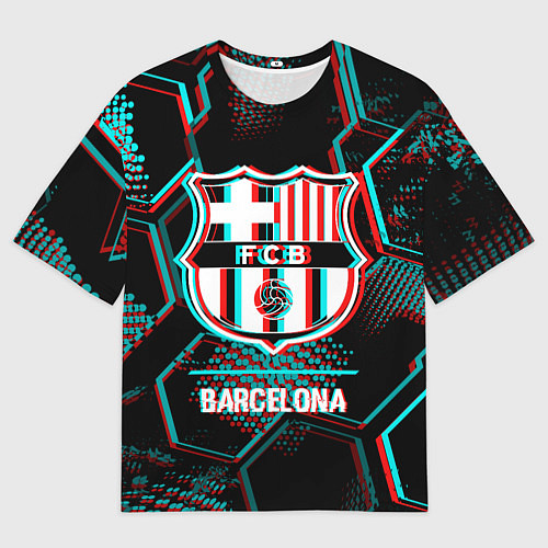 Мужская футболка оверсайз Barcelona FC в стиле Glitch на темном фоне / 3D-принт – фото 1