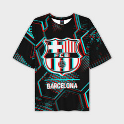 Мужская футболка оверсайз Barcelona FC в стиле Glitch на темном фоне