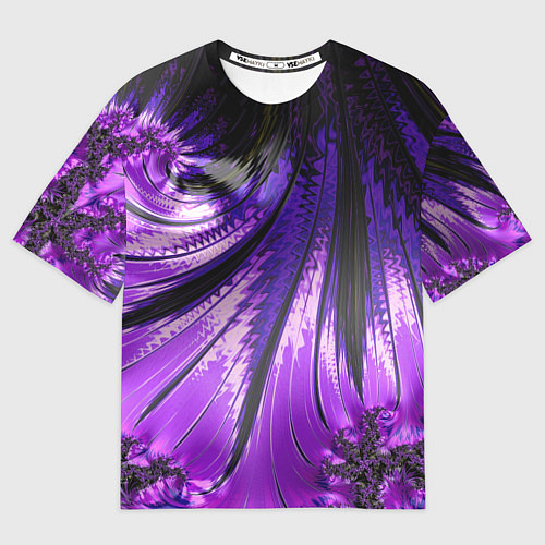 Мужская футболка оверсайз Неоновый фрактал черный с фиолетовым Абстракция / 3D-принт – фото 1