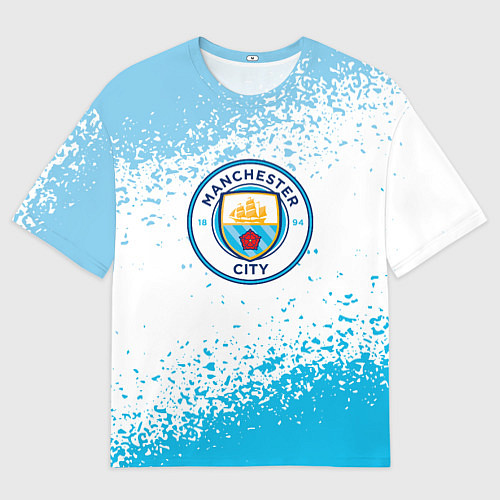 Мужская футболка оверсайз Manchester голубые брызги на белом фоне / 3D-принт – фото 1