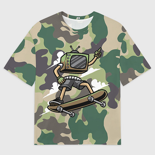 Мужская футболка оверсайз Человек - телевизор на скейте / 3D-принт – фото 1