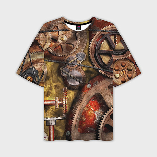 Мужская футболка оверсайз Механистическая композиция из шестерёнок и цепей С / 3D-принт – фото 1