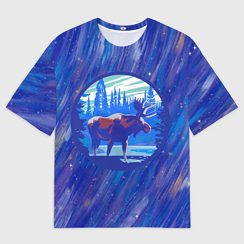 Мужская футболка оверсайз Лось в лесу Blue / 3D-принт – фото 1