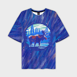 Мужская футболка оверсайз Лось в лесу Blue