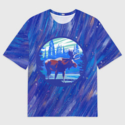 Мужская футболка оверсайз Лось в лесу Blue