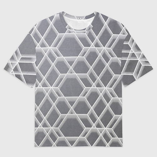 Мужская футболка оверсайз Белые неоновые соты / 3D-принт – фото 1