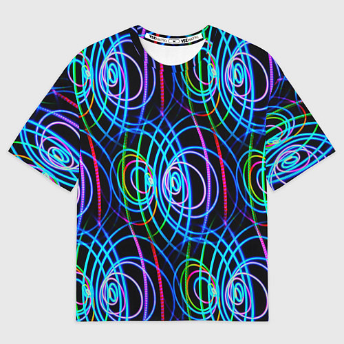 Мужская футболка оверсайз Неоновые круги и линии - Голубой / 3D-принт – фото 1