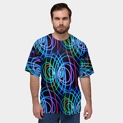 Футболка оверсайз мужская Неоновые круги и линии - Голубой, цвет: 3D-принт — фото 2