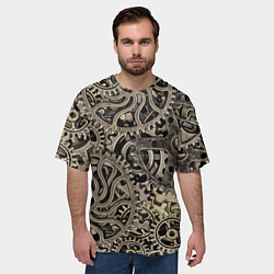 Футболка оверсайз мужская Ажурный узор из металлических шестерёнок в стиле С, цвет: 3D-принт — фото 2