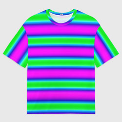 Мужская футболка оверсайз Зеленый и фиолетовые яркие неоновые полосы striped