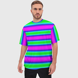 Футболка оверсайз мужская Зеленый и фиолетовые яркие неоновые полосы striped, цвет: 3D-принт — фото 2