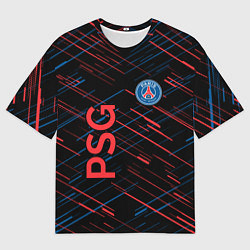 Футболка оверсайз мужская Psg красные синие чёрточки, цвет: 3D-принт