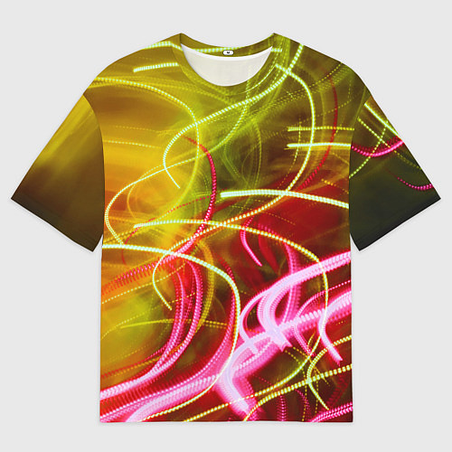 Мужская футболка оверсайз Неоновые линии и фонари - Жёлтый / 3D-принт – фото 1