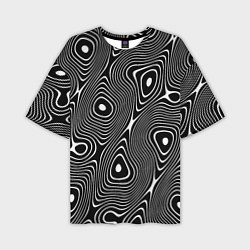Мужская футболка оверсайз Чёрно-белая стилизованная поверхность воды Wave pa