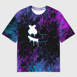 Футболка оверсайз мужская Marshmello neon пламя, цвет: 3D-принт