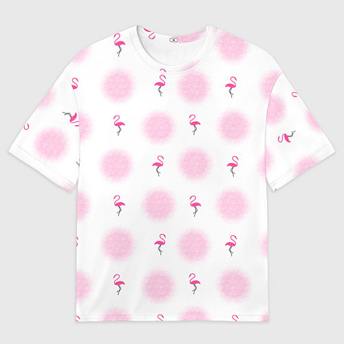 Мужская футболка оверсайз Фламинго и круги на белом фоне / 3D-принт – фото 1