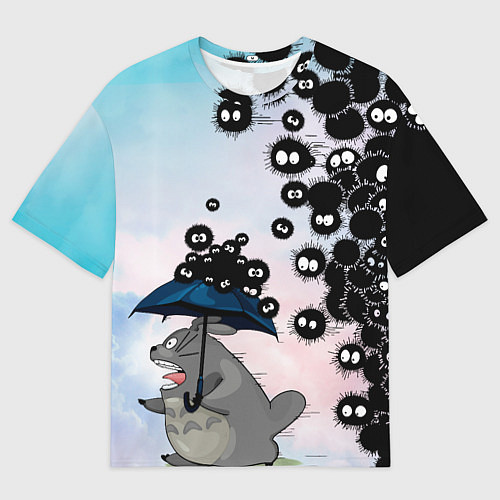 Мужская футболка оверсайз Тоторо бегущий от чернушек / 3D-принт – фото 1