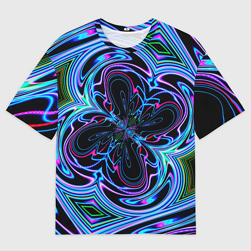 Мужская футболка оверсайз Неоновые узоры и фигуры - Синий / 3D-принт – фото 1