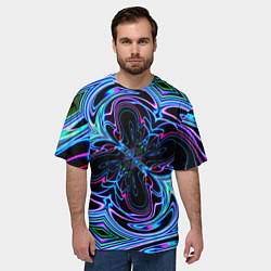 Футболка оверсайз мужская Неоновые узоры и фигуры - Синий, цвет: 3D-принт — фото 2