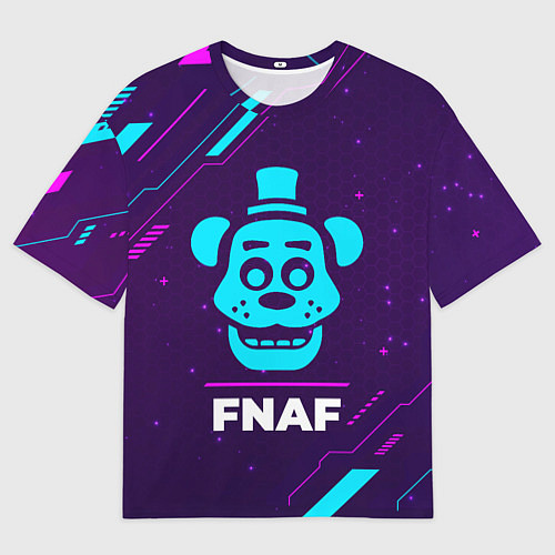 Мужская футболка оверсайз Символ FNAF в неоновых цветах на темном фоне / 3D-принт – фото 1