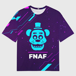 Футболка оверсайз мужская Символ FNAF в неоновых цветах на темном фоне, цвет: 3D-принт