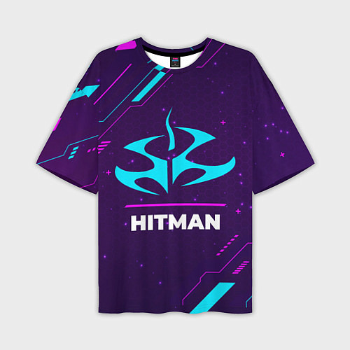 Мужская футболка оверсайз Символ Hitman в неоновых цветах на темном фоне / 3D-принт – фото 1