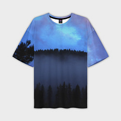 Мужская футболка оверсайз Неоновое небо над лесом