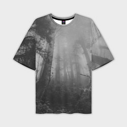Мужская футболка оверсайз Темный мрачный лес деревья