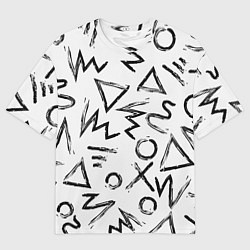 Мужская футболка оверсайз Крестики, Нолики и Треугольники Нарисованные Кисть