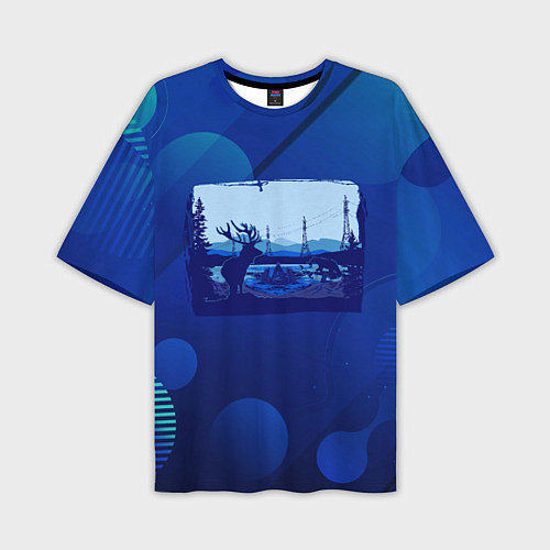 Мужская футболка оверсайз Лось на фоне города / 3D-принт – фото 1