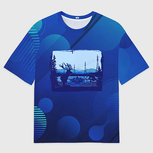 Мужская футболка оверсайз Лось на фоне города / 3D-принт – фото 1