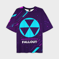 Мужская футболка оверсайз Символ Fallout в неоновых цветах на темном фоне