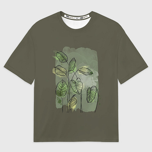 Мужская футболка оверсайз Нежные акварельные листья / 3D-принт – фото 1