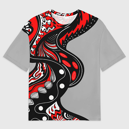 Мужская футболка оверсайз Красно-чёрные дудлы / 3D-принт – фото 1