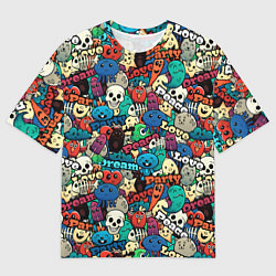 Футболка оверсайз мужская Граффити черепа и рожицы, цвет: 3D-принт