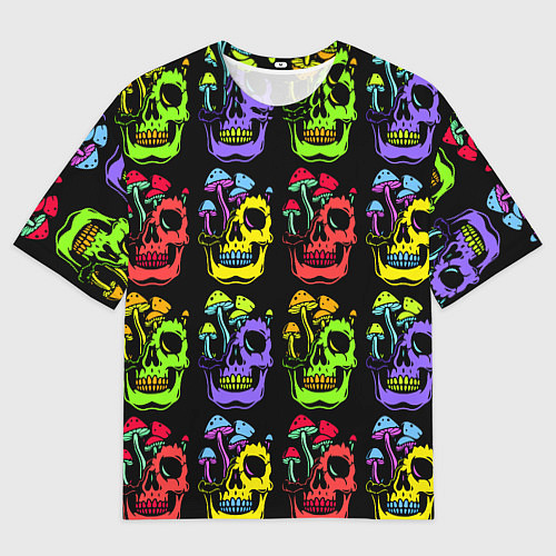 Мужская футболка оверсайз Мухоморы, растущие на черепе / 3D-принт – фото 1