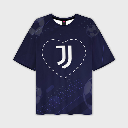 Мужская футболка оверсайз Лого Juventus в сердечке на фоне мячей / 3D-принт – фото 1