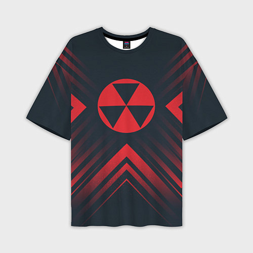 Мужская футболка оверсайз Красный Символ Fallout на темном фоне со стрелками / 3D-принт – фото 1