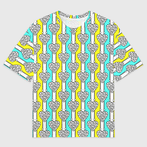 Мужская футболка оверсайз Striped multicolored pattern with hearts / 3D-принт – фото 1