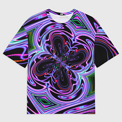 Футболка оверсайз мужская Неоновые узоры и фигуры - Фиолетовый, цвет: 3D-принт