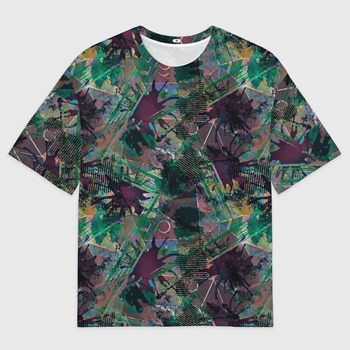 Мужская футболка оверсайз Абстрактный гранжевый принт с кляксами и штрихами / 3D-принт – фото 1