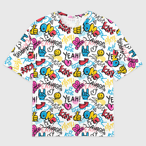 Мужская футболка оверсайз Граффити рожицы / 3D-принт – фото 1