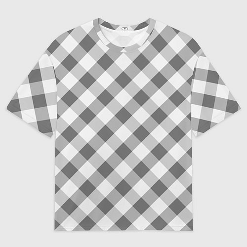Мужская футболка оверсайз Бело-серый клетчатый узор tartan / 3D-принт – фото 1