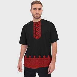 Футболка оверсайз мужская Черная славянская рубаха, цвет: 3D-принт — фото 2
