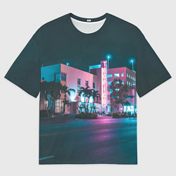 Футболка оверсайз мужская Неоновая улица - Светло-синий, цвет: 3D-принт